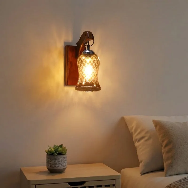 Honey Glow Panel Walnut-Amber Glass Wall Lamp media 1