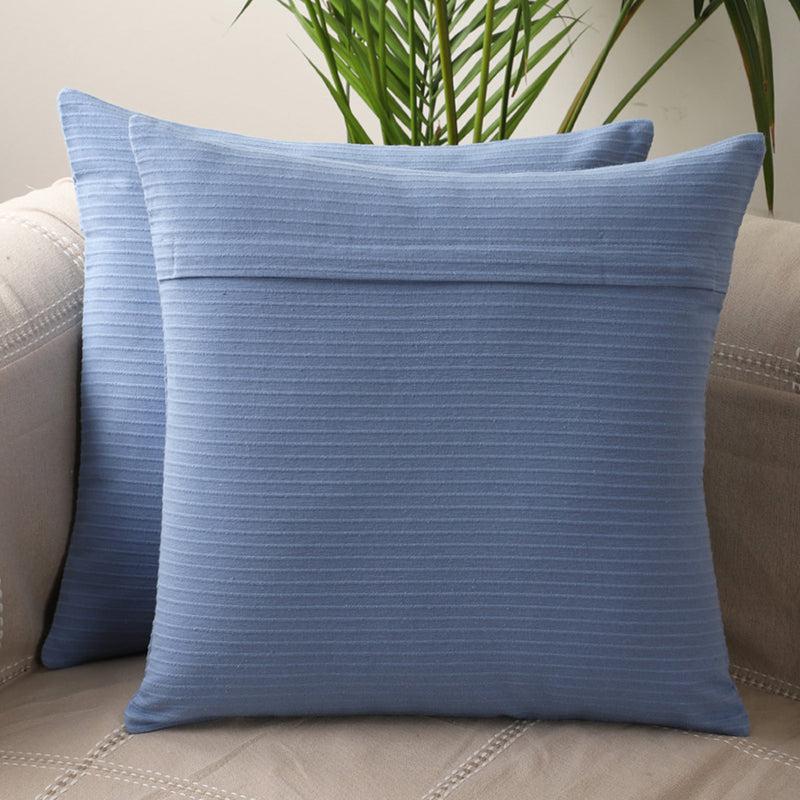 Lost In Lisboa Solid Cotton Cushion Cover (Blue) - Set Of Two media 4