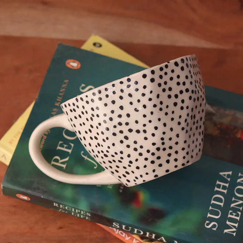 Polka Ceramic Tea Cup (230 mL)/White,Black) media 3