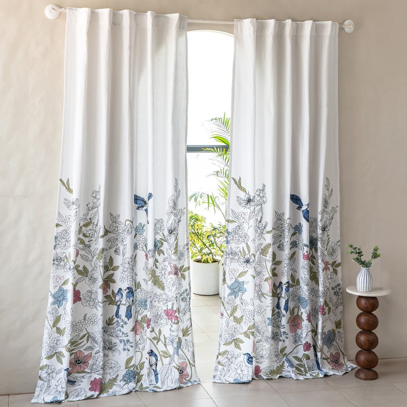 Tranquebar Home Forest Canopy Cotton Curtains(Blue) - Set Of Two media 3