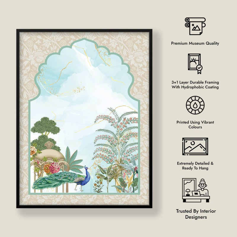 Imperial Garden Framed Jharokha Canvas Wall Painting media 9