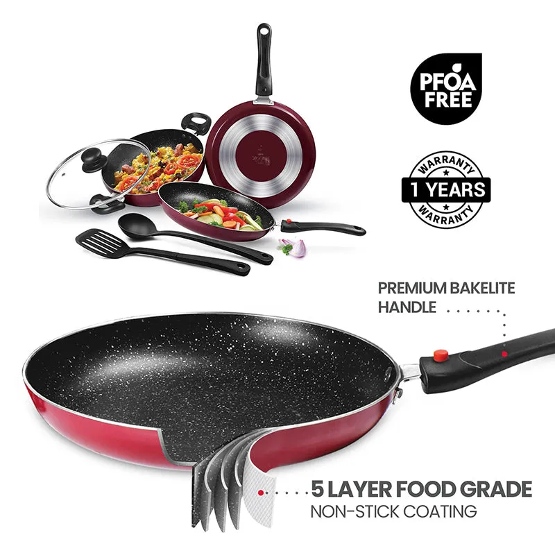 Milton Non-Stick Cookware Set (Maroon) - Five Piece Set media 3
