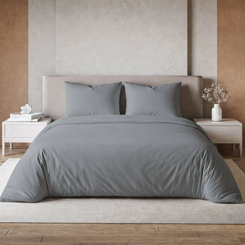 Zuma Solid Cotton Bedsheet (Dark Grey) - 1000 TC media 1