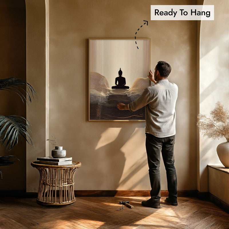 Sacred Stillness Buddha Archival Paper Wall Painting With Brown Frame media 6