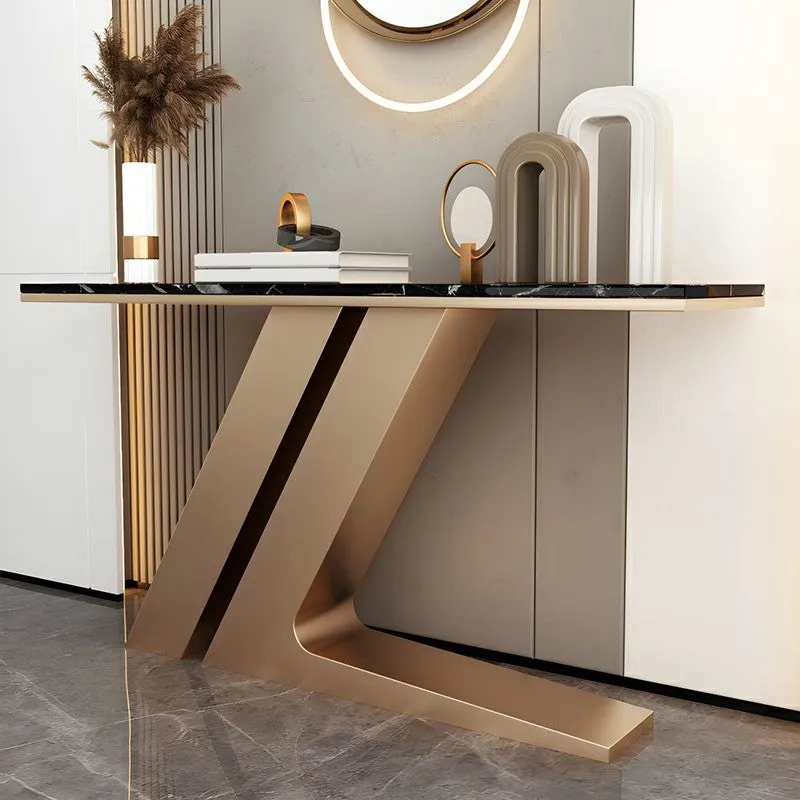 Narrow Foyer Metal Console Table with Marble Top - Small media 4