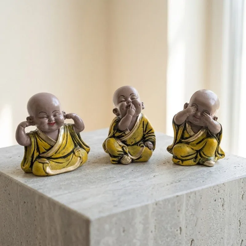 Zen Monks Budhha Resin Showpiece - Set of Three media 3