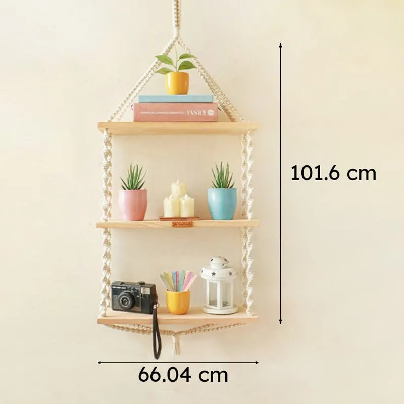 Wimara Boho Cotton Macrame Hanging Shelf media 6