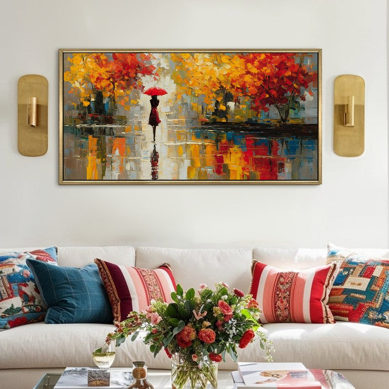 Amber Rain Canvas Wall Painting With Frame