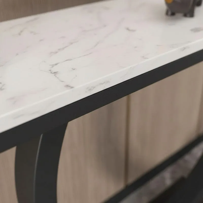 Contemporary Metal Console Table with Marble Top (Black) - Large media 3