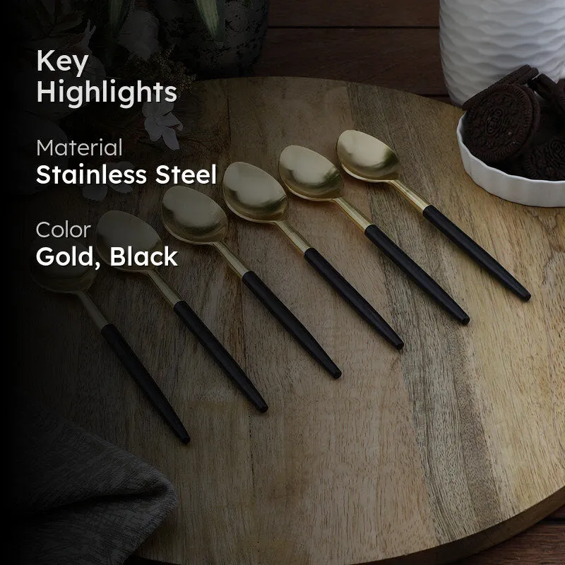 Stirling Stainless Steel Spoon Set (Gold & Black) - Set Of Six media 2