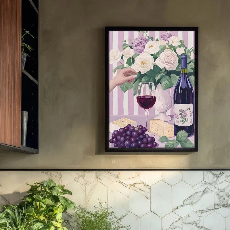 Floral Wine Archival Canvas Wall Art - Black media 3