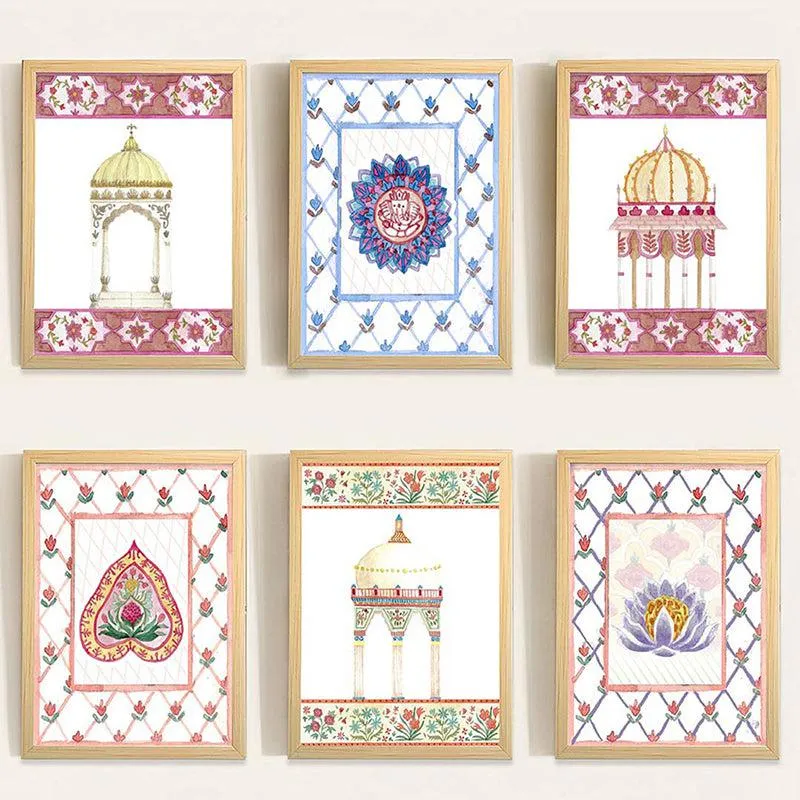 Mehrbani Mughal Wall Art With Frame (White) - Set Of Six media 3