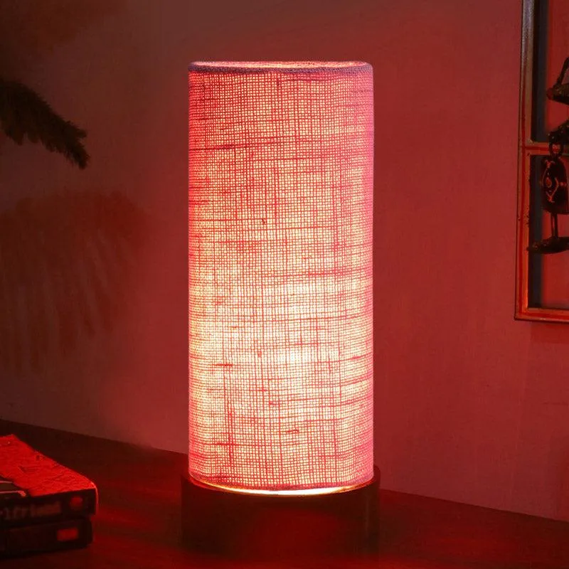 Jaala Tower Wooden Table Lamp With Jute Shade - Brown,Pink media 2