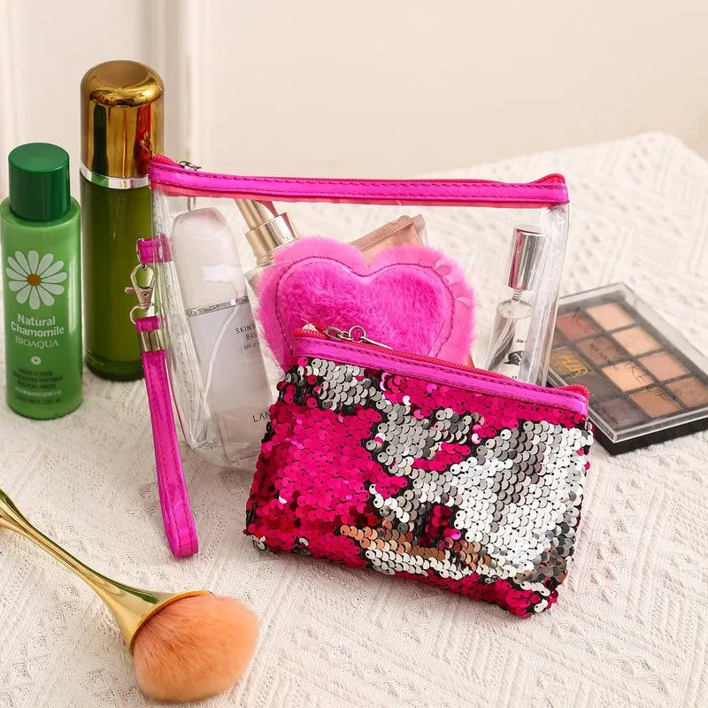 Pink Heart & Solid Cosmetic Bags - Set Of Two media 3
