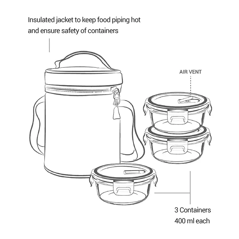 Milton Oasis Borosilicate Lunch Box With Bag (400 mL) - Three Piece Set media 10