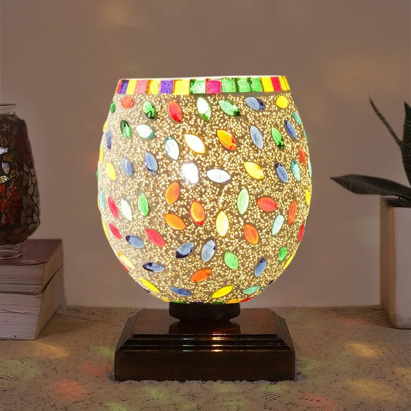 Lumenest Mosaic Glass Table Lamp With Wooden Base - Multicolor media 3