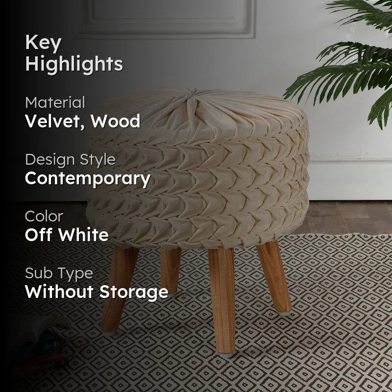 Velora Pleated Velvet Ottoman - Off White media 2