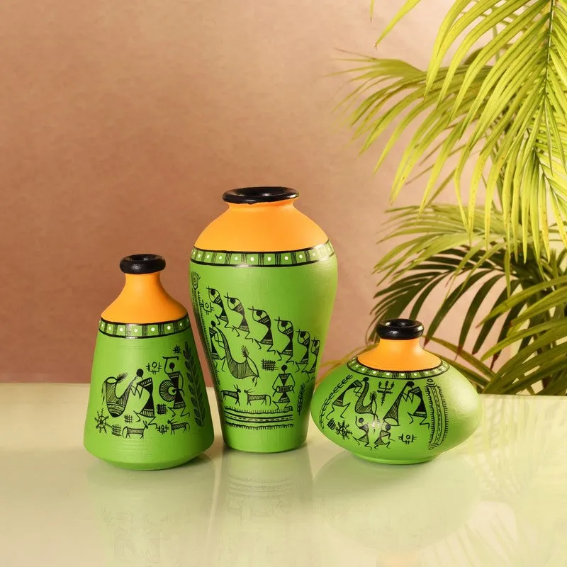 Verdora Green Handpainted Ceramic Vase - Set Of Three media 1