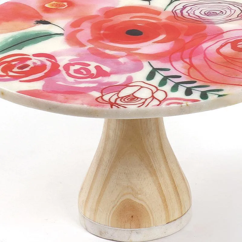 Spring Roses Printed Marble & Wood Cake Stand media 4