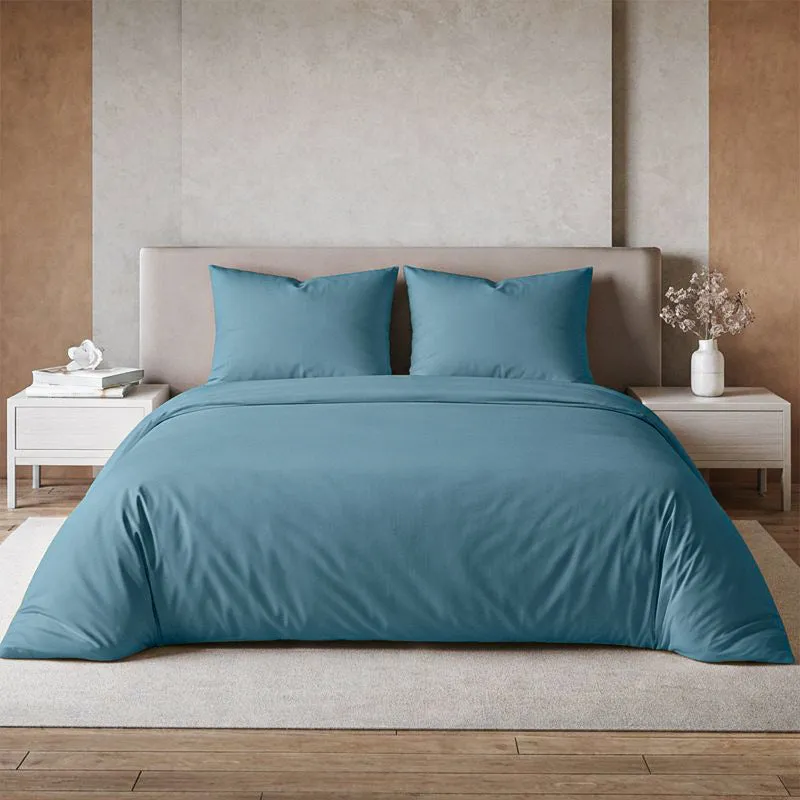 Plusherie Solid Cotton Bedsheet (Smokey Blue ) - 600 TC media 1