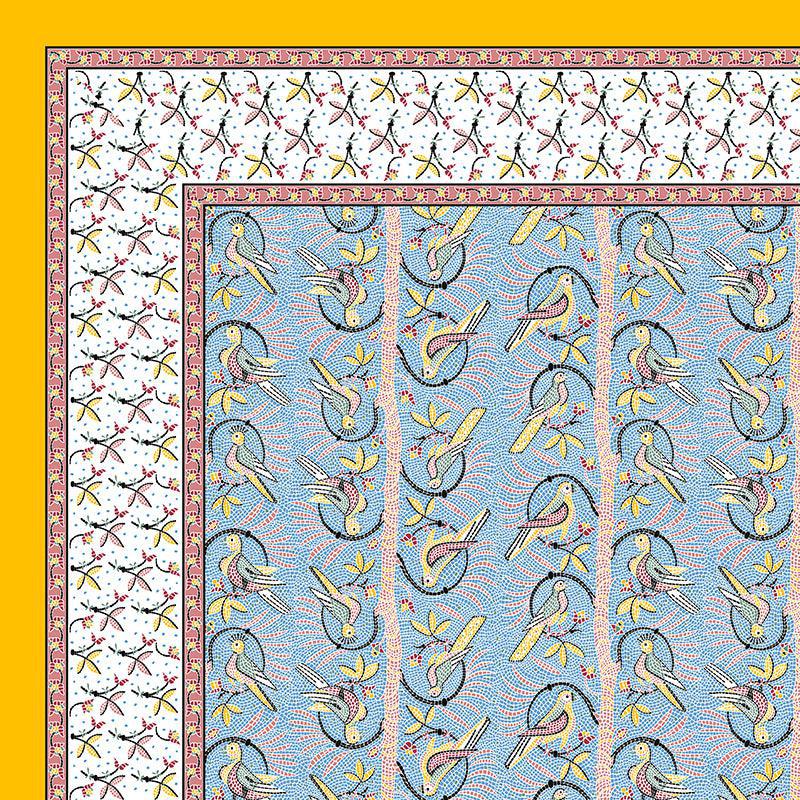Tara Tranquility Ethnic Cotton Bedsheet (Blue & Yellow) - 150 TC media 5
