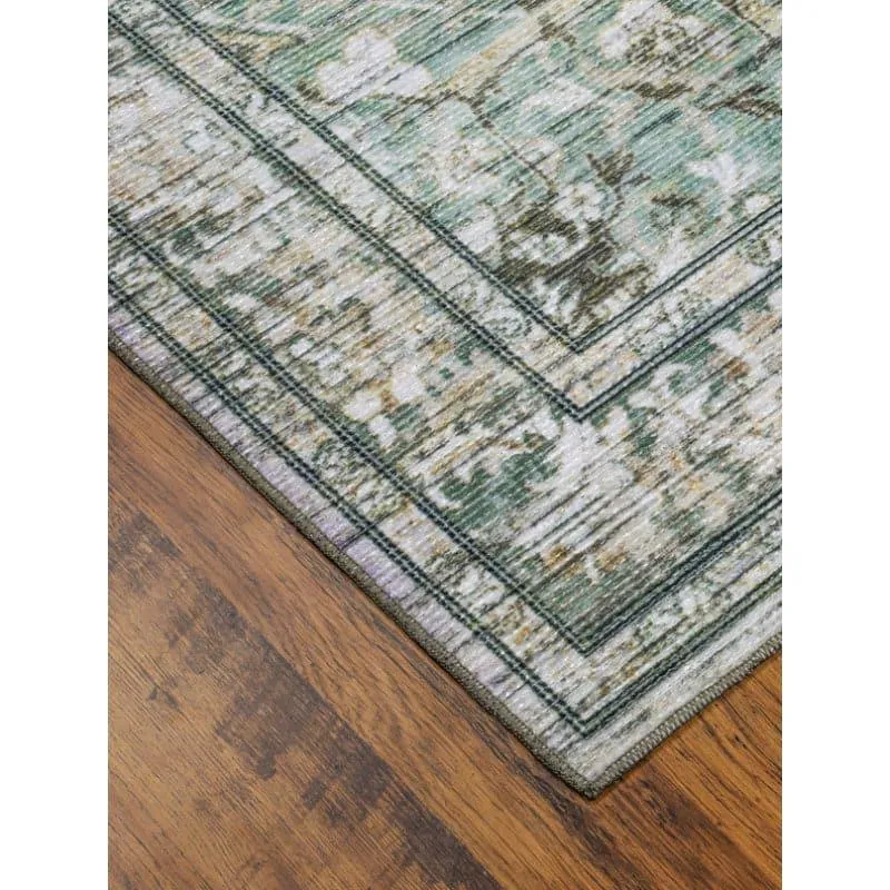 Evina Ethnic Anti Slip Carpet - Beige & Green media 5