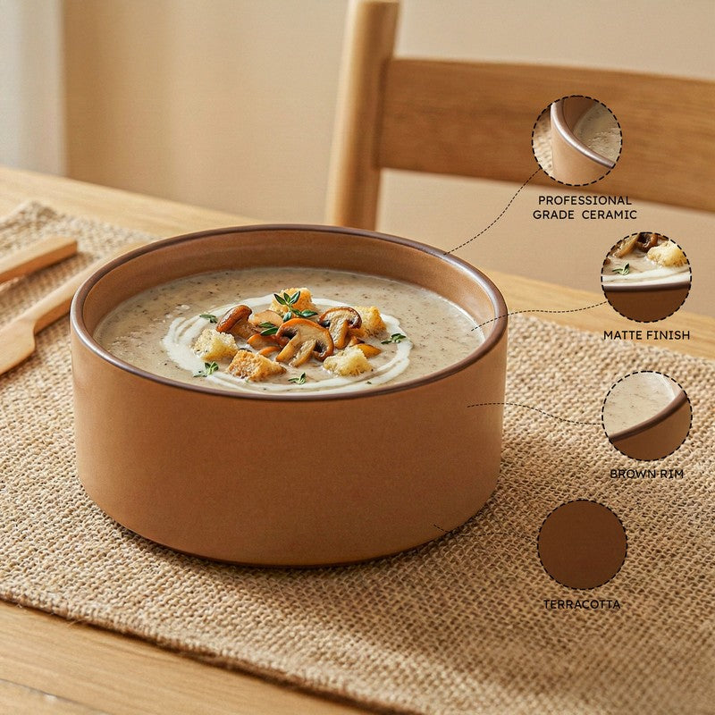 Whimsi Ceramic Soup Bowls (280 mL,Dark Brown) - Set Of Two media 4