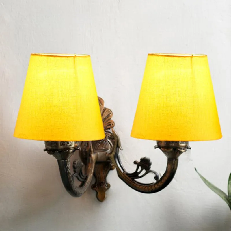 Vintage Conical Duo Fabric & Metal Wall Lamp - Yellow media 1