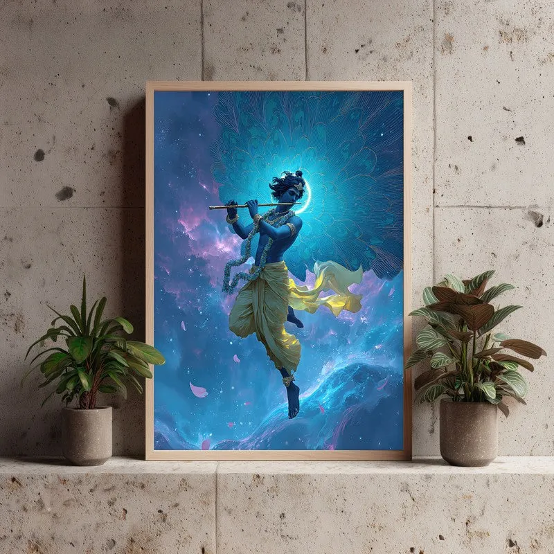 Lord Krishnas Cosmic Divine Dance IV Archival Paper Wall Art - Natural Brown Frame media 3