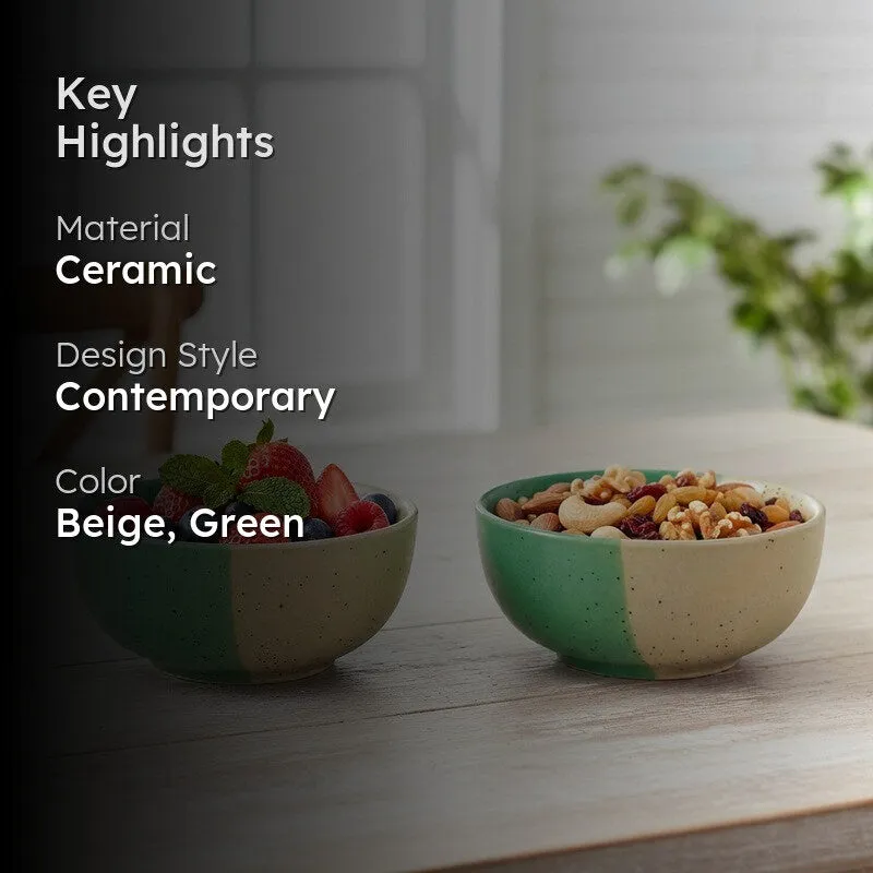 Opuluxe Ceramic Snack Bowls (Beige,Green, 200 mL Each) - Set Of Two media 2