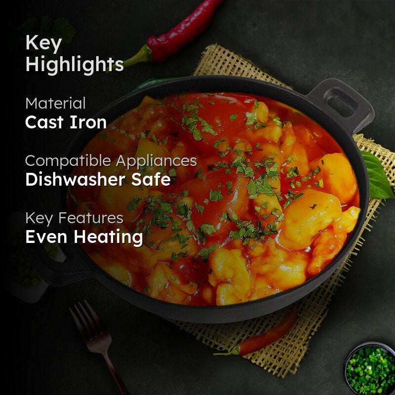 Solara Cast Iron Round Kadhai Without Lid - 2800 mL/12 Inch media 2