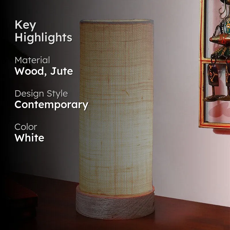Ocra Tower Wooden Table Lamp With Jute Shade - White media 2