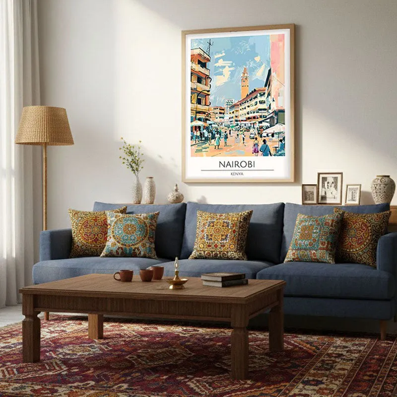 Vintage Nairobi Framed Canvas Archival Canvas Wall Painting - Natural Brown Frame media 4