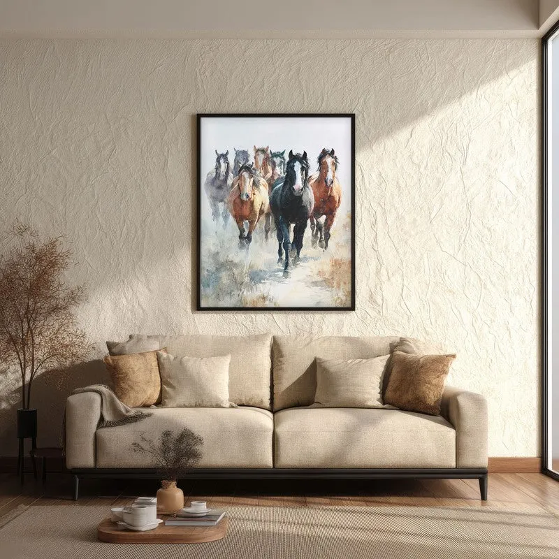 Running Horse Symphony Wall Painting With Black Frame media 3