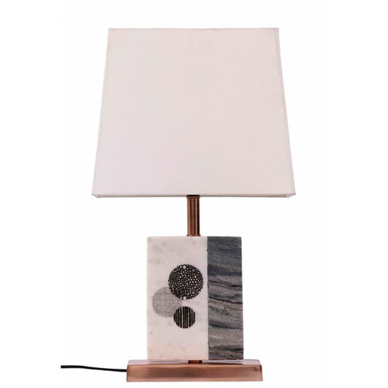 Blaze Printed Fabric Table Lamp With Marble & Copper Base - White,Black media 3