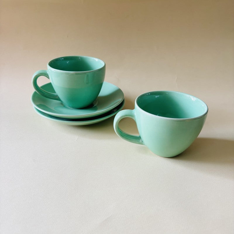 Ceramic Cup & Saucer (Sage Green/180 mL Each) - Set of Two media 3