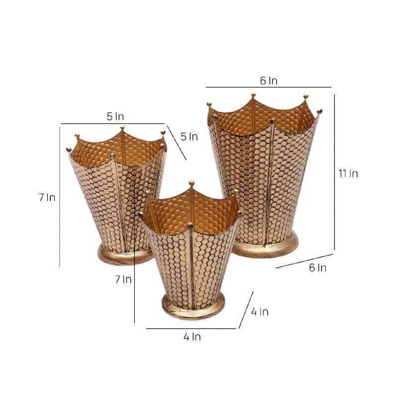 Crown Cast Planter (Gold) - Set Of Three - 7