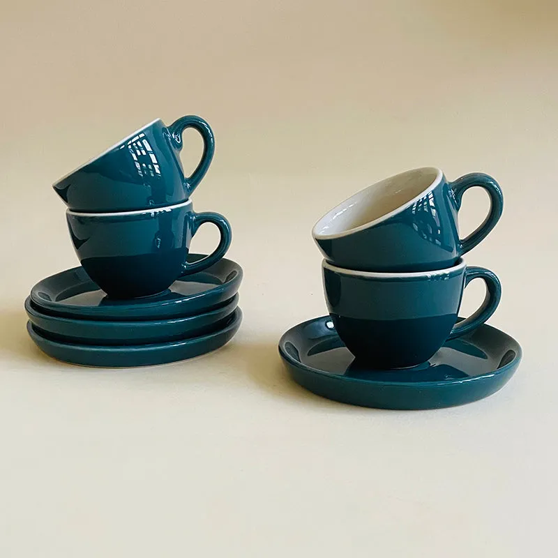 Blush & Brew Ceramic Cup & Saucer (Deep Green/100 mL Each) - Set of Four media 3