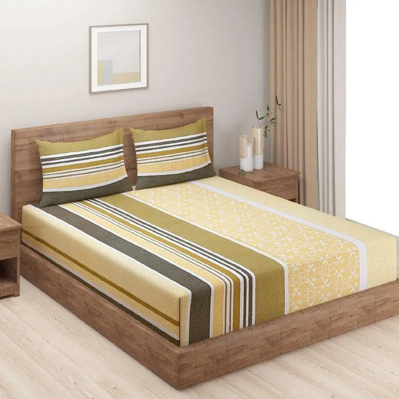 Swayam Amaresse Striped Cotton Bedsheet (Olive) - 160 TC media 3