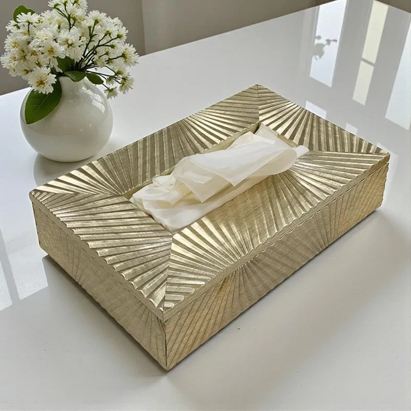 Luxurious Gold Stripe Tissue Box Holder - Stylish Wooden Design media 4