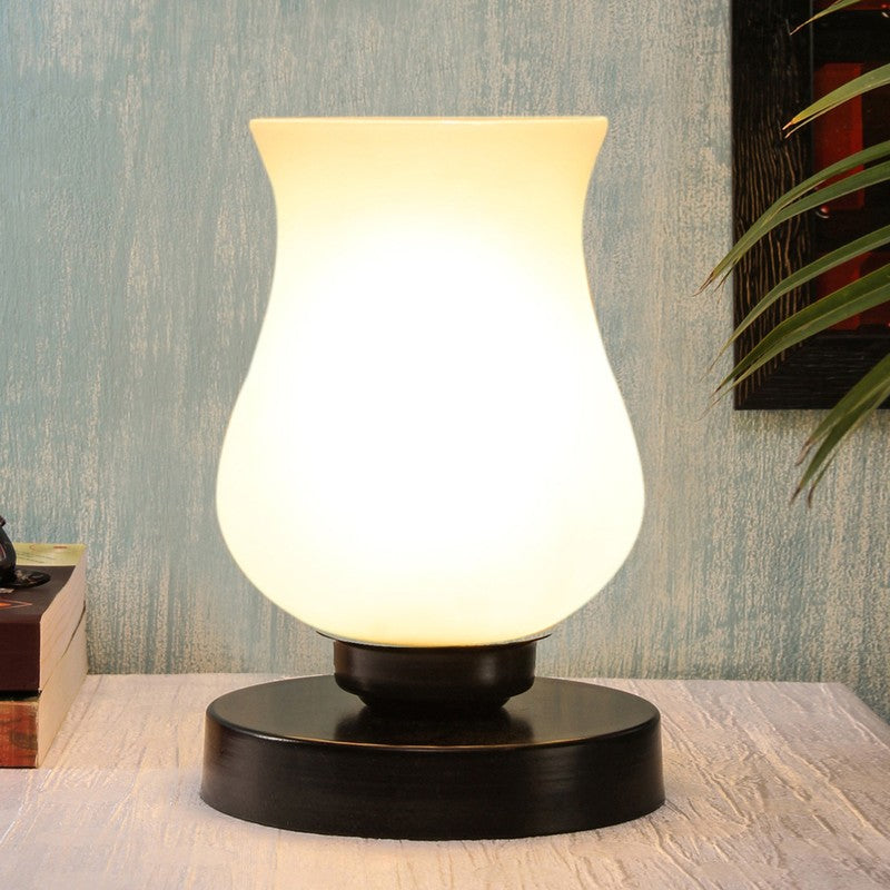 Astris Glass Wooden Table Lamp - White