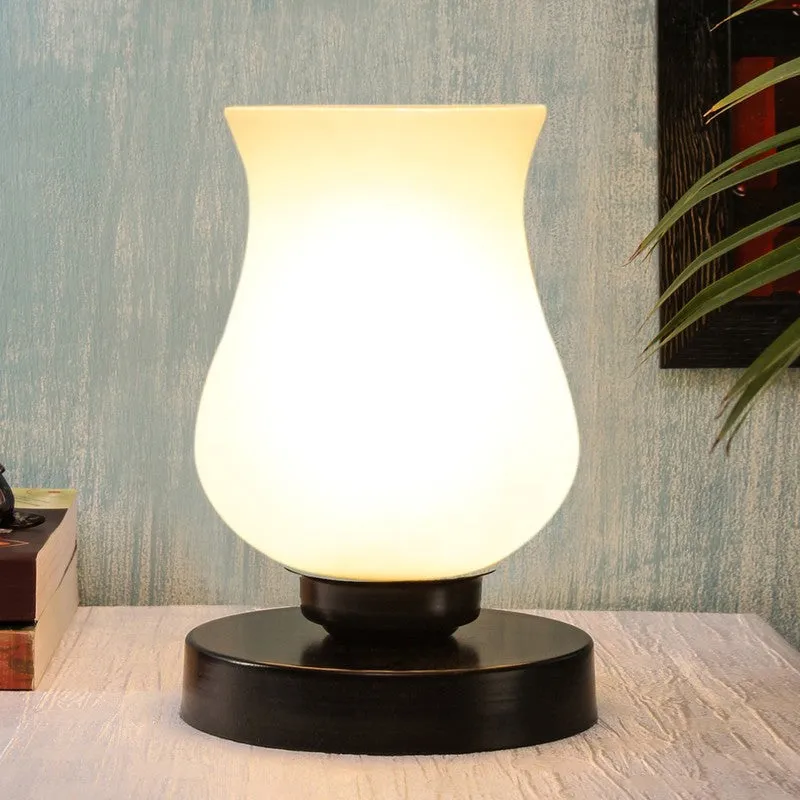 Astris Glass Wooden Table Lamp - White media 1