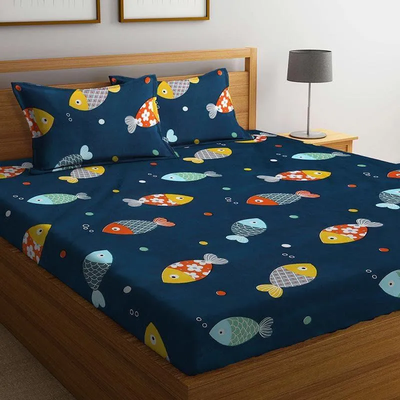 Fishy Spalsh Bedsheet - 180 GSM media 1