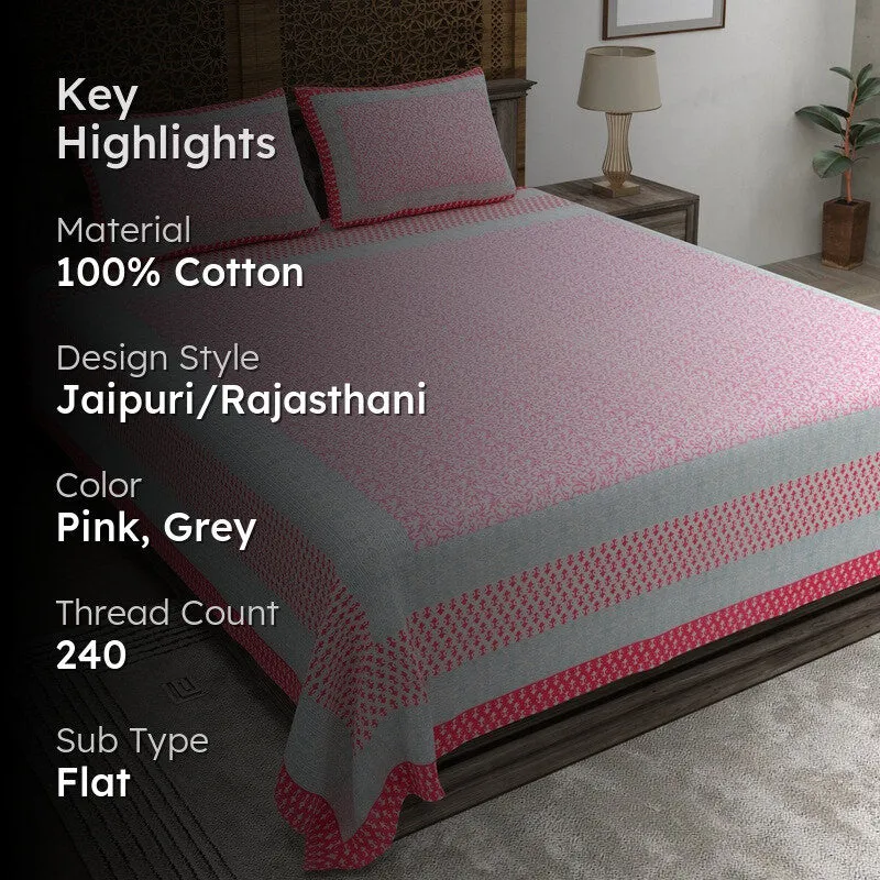 Blossomon Cotton Bedsheet (Pink,Grey) - 240 TC media 2
