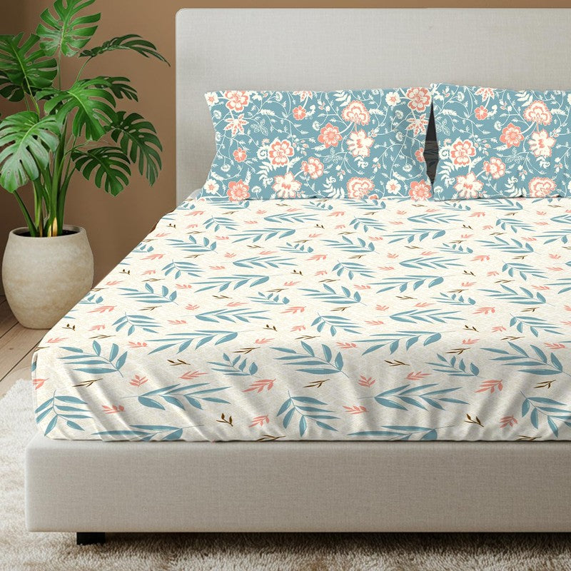 Urban Space Floral Whisper Cotton Bedsheet (Blue) - 144 TC media 3