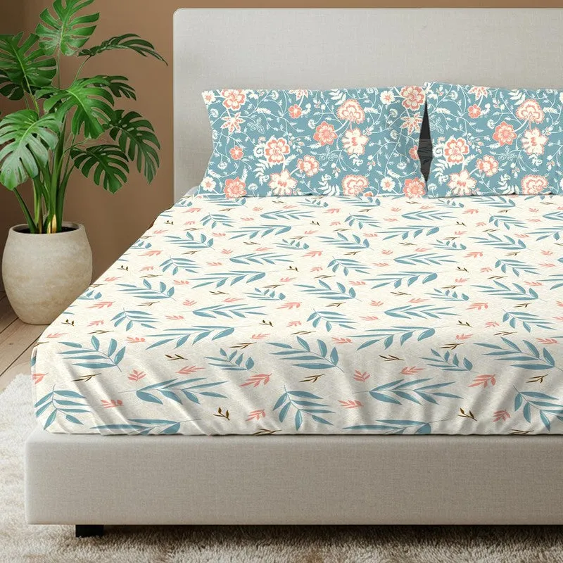 Urban Space Floral Whisper Cotton Bedsheet (Blue) - 144 TC media 3