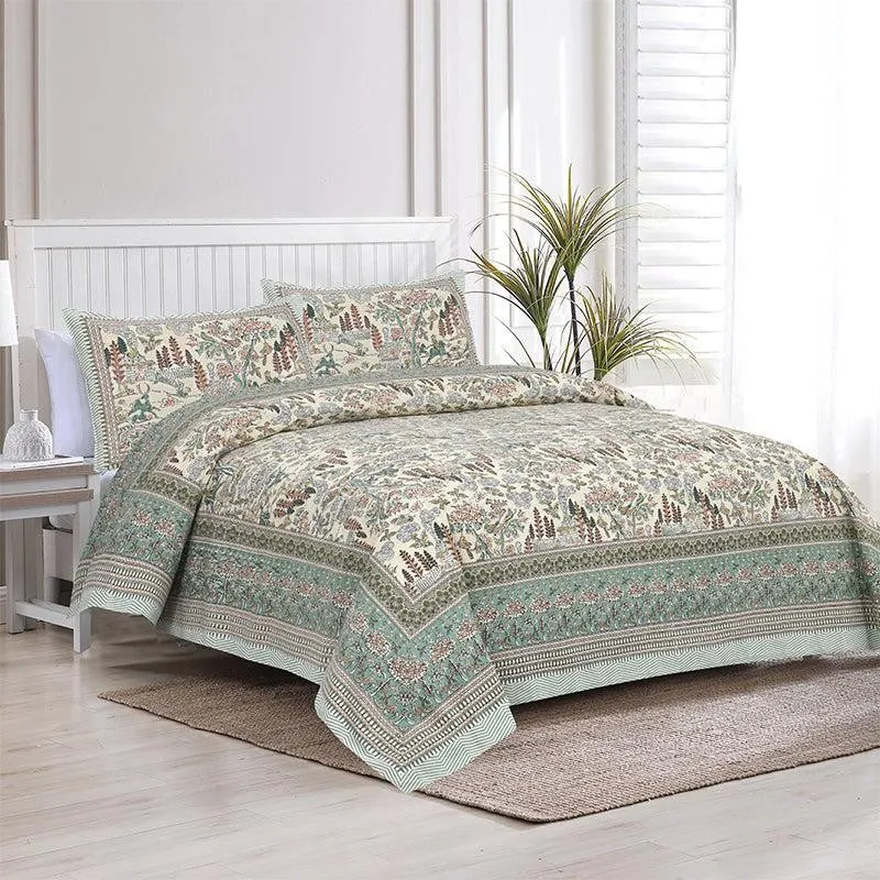 Jimika Printed Cotton Bedsheet (Green) - 160 TC media 1