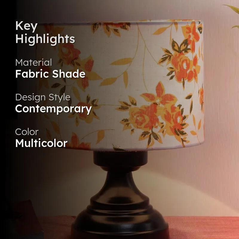 Orange Fleur Burst Fabric Table Lamp - Multicolor media 2
