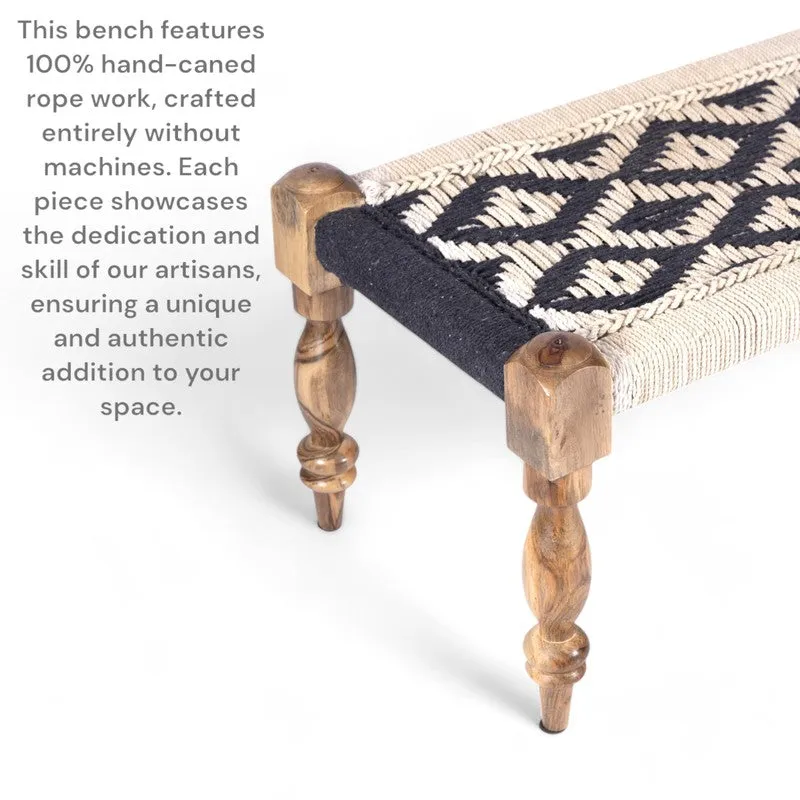 Calrix Sheesham Wooden Bench with Stools (Black,White) - Three Piece Set media 6