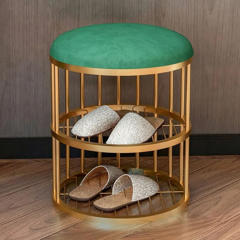 Elegant Round Metal Shoe Rack - Gold,Green media 4